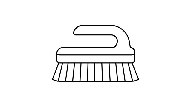 Minimalist scrub brush vector icon with editable stroke, a clean hand-drawn outline illustration for cleaning service branding, household maintenance tools, and domestic hygiene graphic resources.
