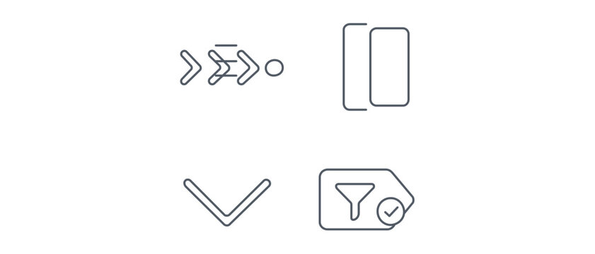 Minimalist vector icon set featuring a faceted navigation bar, breadcrumb trail, side menu drawer, and active filter tag with editable stroke for clean web interface and application navigation design.