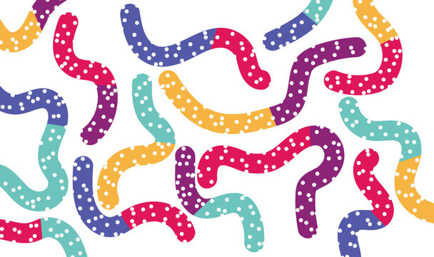 Colorful Dotted Squiggle Pattern with Rainbow Wavy Beaded Lines, Playful Abstract Seamless Background 
