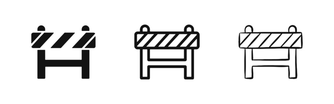 Road Barrier, Construction, Work in Progress Icon Set in Solid, Outline, and Hand-Drawn Styles