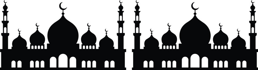Islamic Mosque Silhouette Border with Domes and Minarets Vector Illustration for Ramadan, Eid Celebration, Religious Architecture and Cultural Design © MdMunzurul