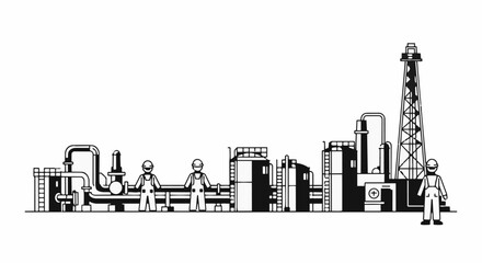 Obraz premium Industrial Factory Silhouette with Workers.