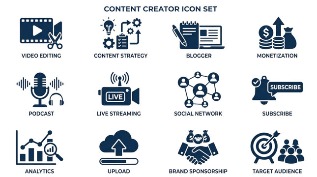 Content Creator and Digital Marketing Icon Set