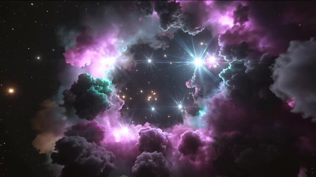 Brightening flaring star making spikes causing ring nebula edges shifting in space, revealing core