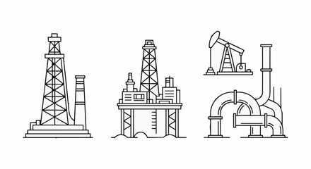 Naklejka premium Industrial Oil and Gas Extraction and Processing Equipment Icons 1.