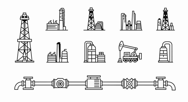 Industrial oil and gas extraction and processing equipment icons 2.