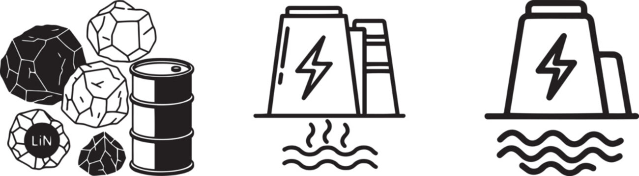 Nuclear power plant and uranium ore icons