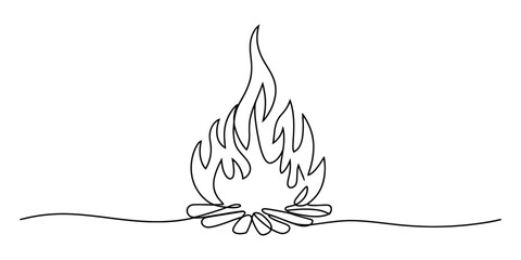 Simple line drawing of a campfire with flames and logs © Jotish_Design Store