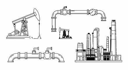 Obraz premium Industrial Oil Extraction and Refinery Equipment Illustrations 2.