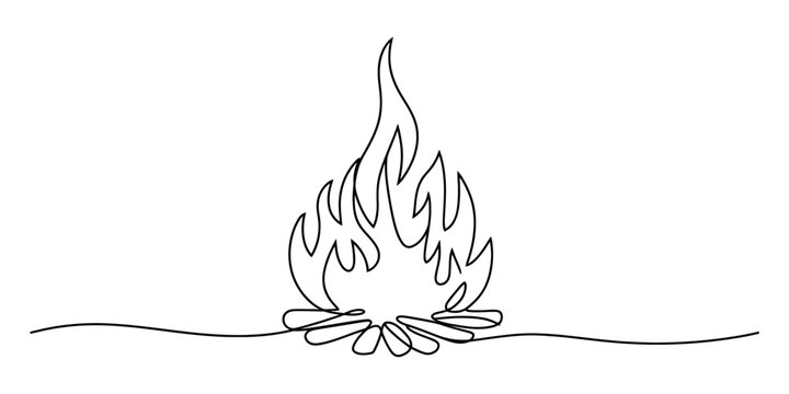 Simple line drawing of a campfire with flames and logs