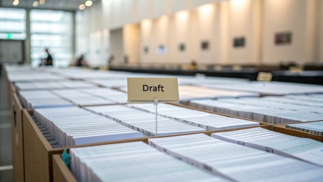 Organized Workspace with Draft Documents on Display in Modern Office