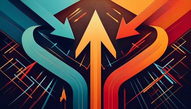 abstract representation of converging and diverging paths with arrows