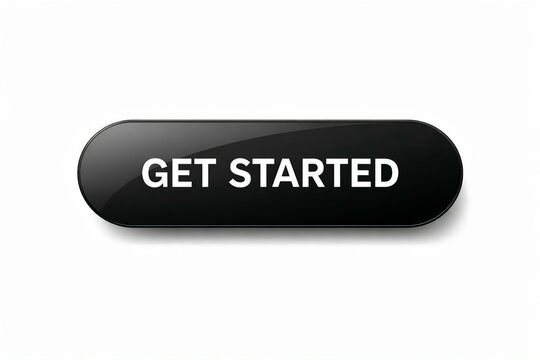 Modern black button with get started text prominently displayed