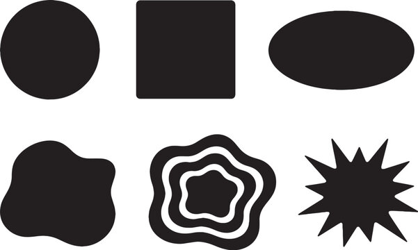 Zone highlight shapes icon set solid silhouette circle square oval blob layered burst minimal UI emphasis elements