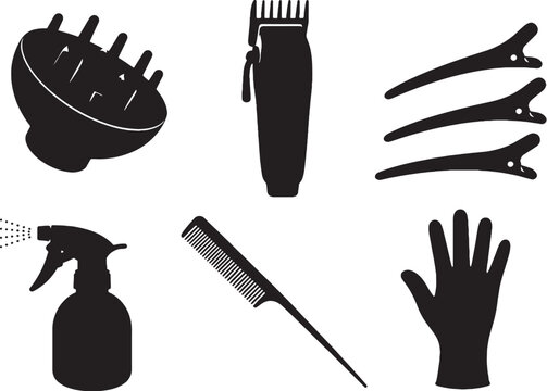 Salon tools silhouette set advanced hair styling equipment black vector icons bundle