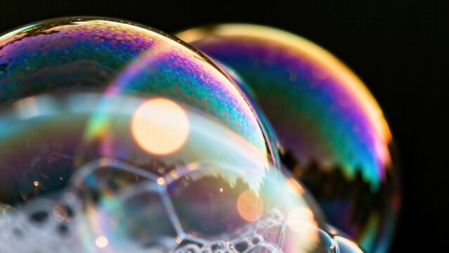 Colorful soap bubbles in closeup