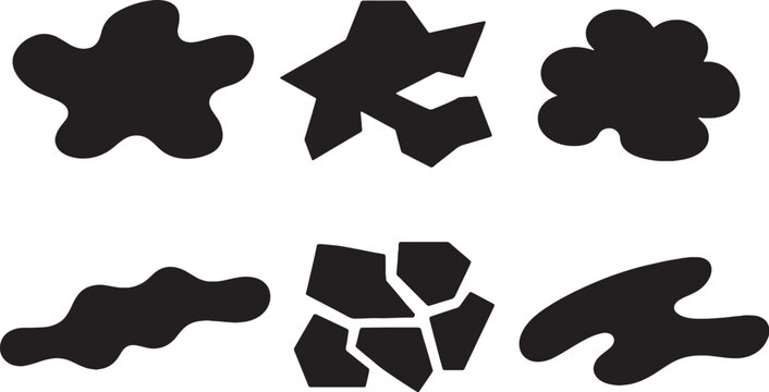 Abstract camouflage shapes icon set black silhouette organic blob geometric patches minimal vector collection