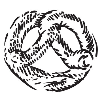 Black and white drawing of a pretzel