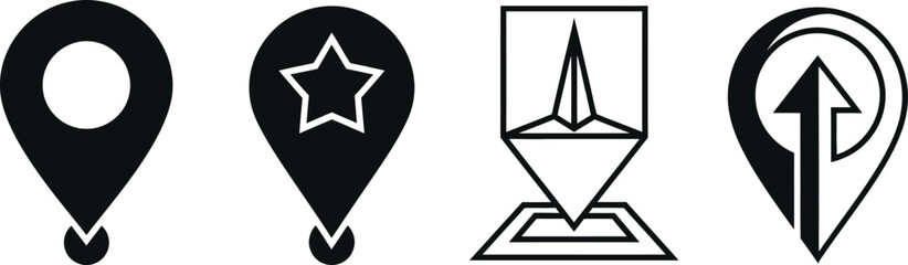 Navigational buoy symbols a collection of four distinct black and white marine markers © Rohima