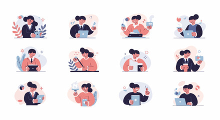 Fototapeta premium Diverse individuals engaged in various modern work-related activities