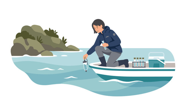 Man Fishing From Boat Angling On Open Water.