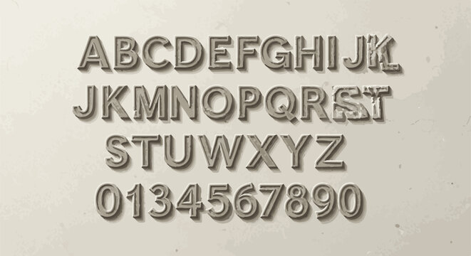Stone texture alphabet and numbers with 3D embossed effect on textured background