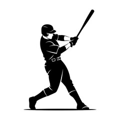 Obraz premium Baseball Player Silhouette Swinging Bat Isolated on White Background
