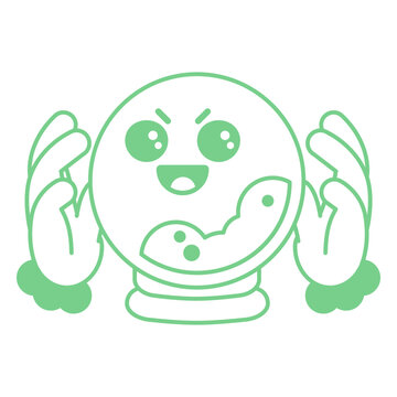 Green magic ball with an angry face on it