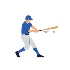 Fototapeta premium Baseball player swinging bat at ball, dynamic action shot, flat illustration style