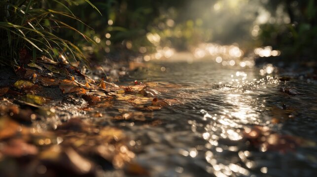 Autumn stream leaves