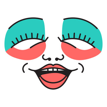 Black face with pink and blue eyelashes