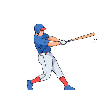 Baseball Player Swinging Bat at Ball, Sports Action Illustration