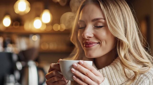 Woman Enjoying a Hot Beverage in a Cozy Caf?