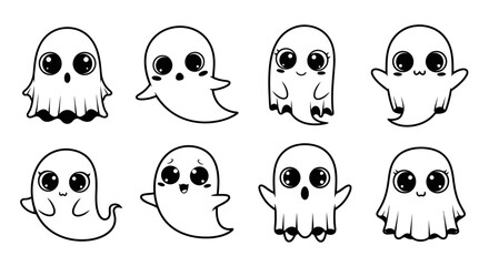 Obraz premium Cute Ghost Illustrations: Adorable Halloween Characters with Big Eyes
