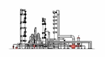 Naklejka premium Industrial Oil Refinery Complex with Pipes and Towers.