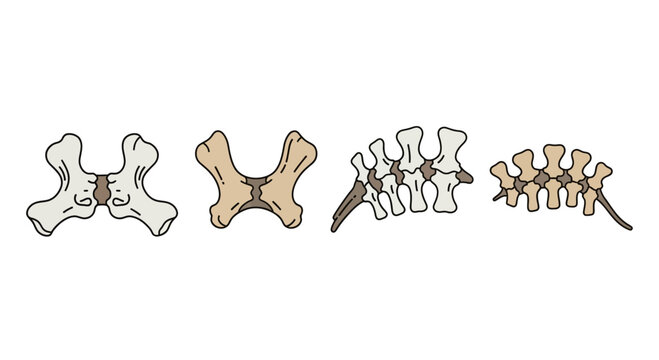 Set of stylized illustrations of animal vertebrae, isolated on white background