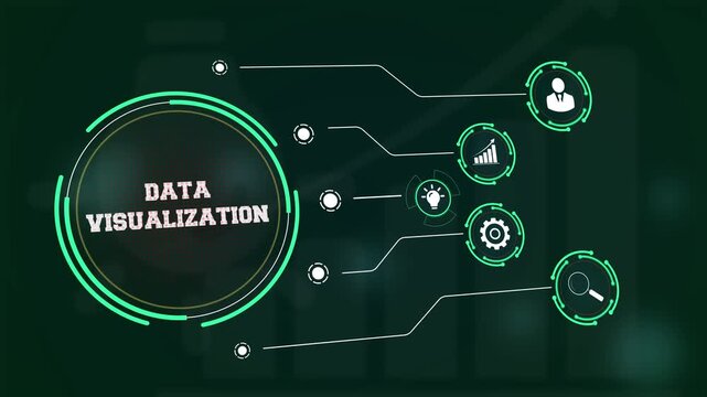 Advanced data visualization for business intelligence and analysis shown on a digital interface with futuristic icons of professional research and growth