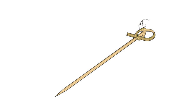 Simple bamboo skewer with a decorative knotted end, commonly used for serving appetizers, hors d'oeuvres, or garnishing cocktails.