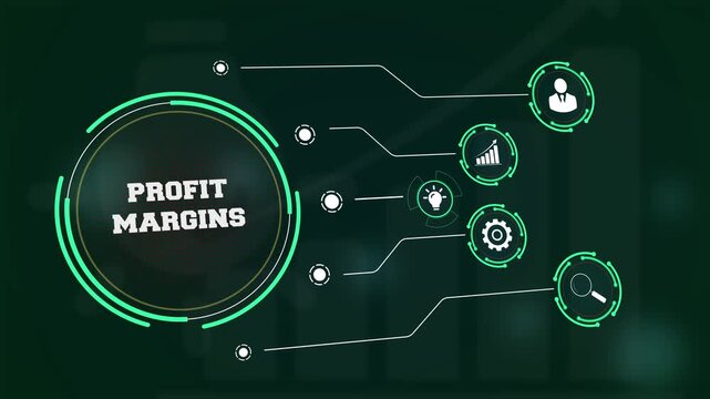 Optimizing profit margins and financial performance for business shown on a digital interface with futuristic icons of professional investment and growth