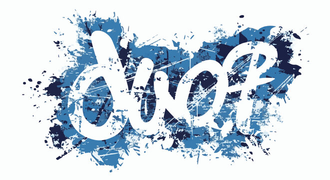White text with blue watercolor splatter, grunge, abstract, vibrant, modern