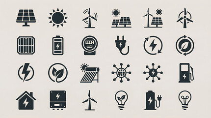Obraz premium Sustainable energy solutions solar and wind power icons digital graphics green technology minimalist design visual communication