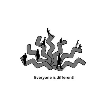 An illustration showing people on different ways. Life is different for everyone. 