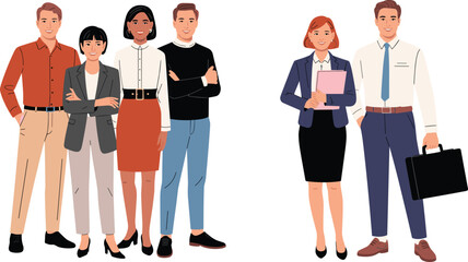 Fototapeta premium Diverse professional business team of men and women standing together in smart casual office attire isolated on white background