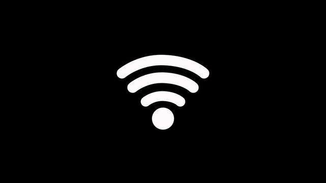 Pop up minimalist white Wi Fi symbol animation on a black background. Animated wifi internet network icon. Loop wi-fi symbol icon signal graphic concept animation video with alpha channel