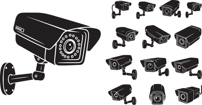 Security surveillance camera cctv vector icon set
