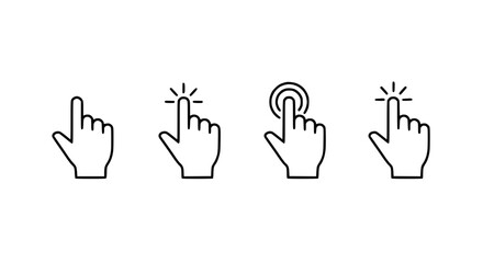 Obraz premium Set of Four Hand Cursor Icons with Different Click Actions on White Background
