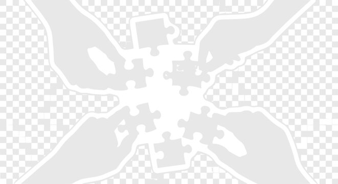 Teamwork puzzle pieces connecting hands collaboration strategy solution concept