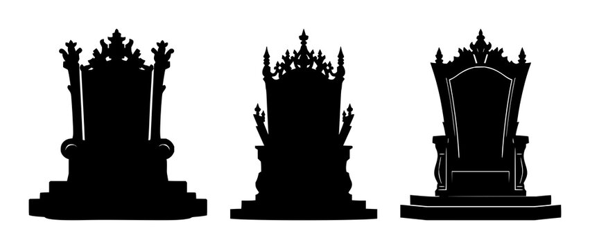 Black silhouette throne set with black silhouette on white background featuring monarchy iconography, line art, minimalist with regal and authority