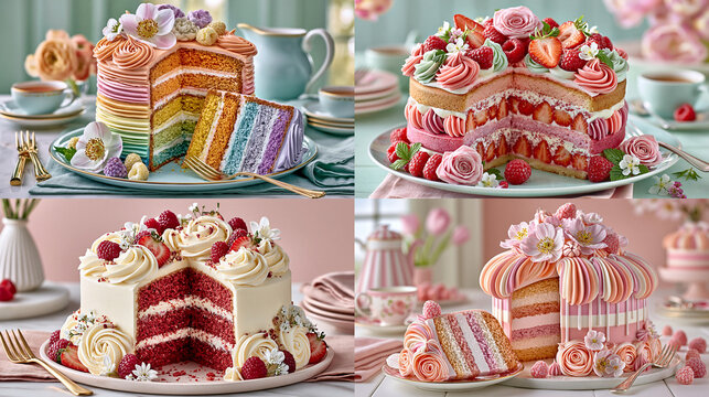 Layer Cake Dessert Collection with Cream and Berries