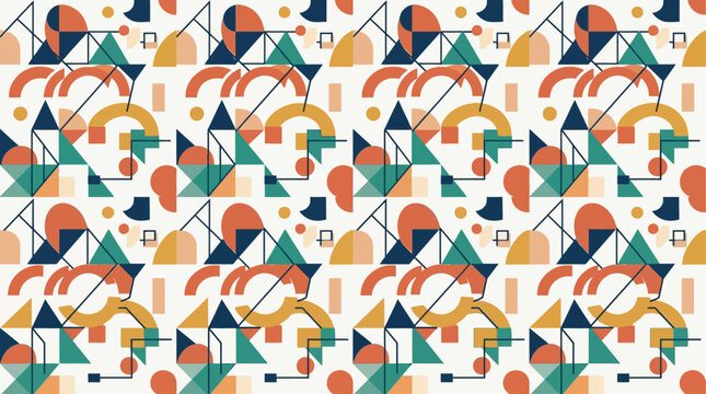 Geometric shapes form a colorful patterned design on a white background